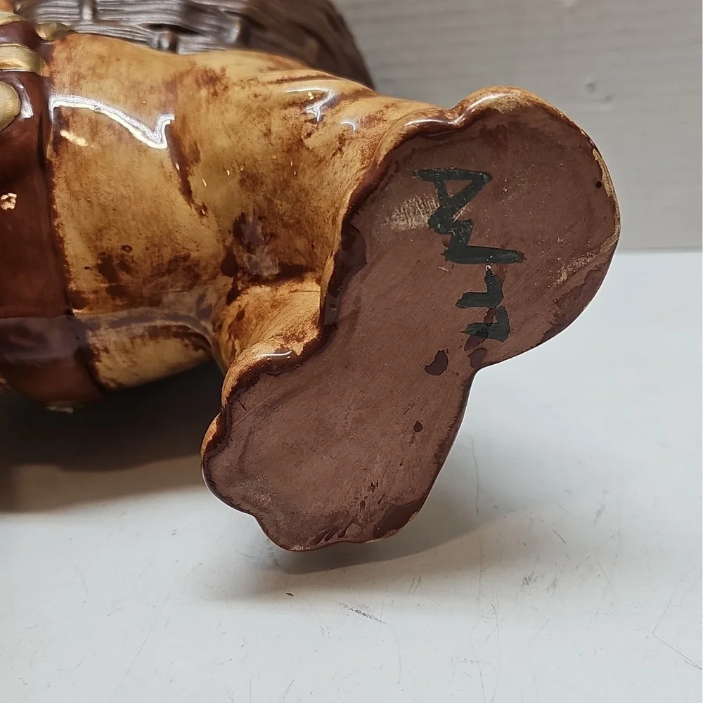 Vintage 1970s Glazed Ceramic Elephant Planter